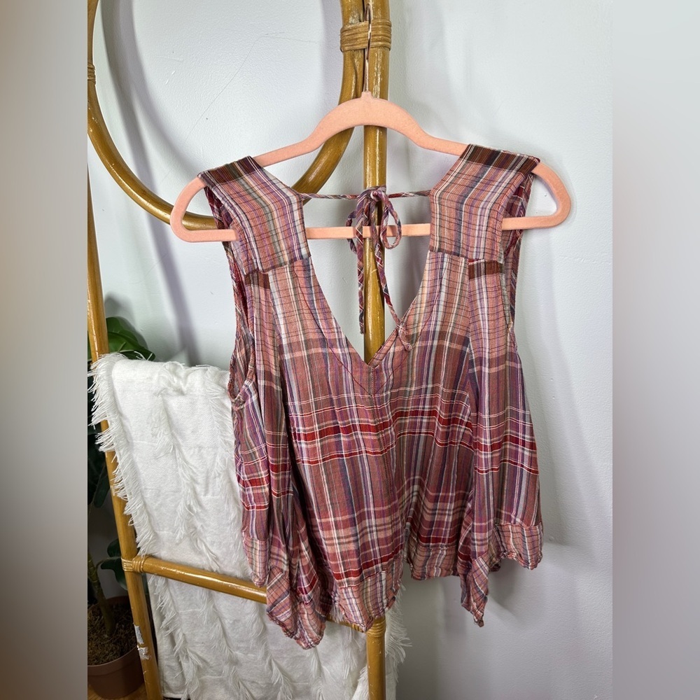 Anthropologie Pilcro Red Plaid Patchwork Babydoll Blouse sz L - Picture 2 of 4